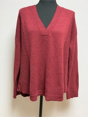 Poetry Burgundy Cotton Wool Blend V-Neck Knit Sweater Sz 12/14